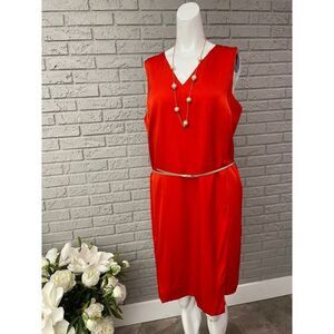 Pink Tartan Women V- Neck Faux Warp Belted Sleeveless Satin Shift Dress Size L